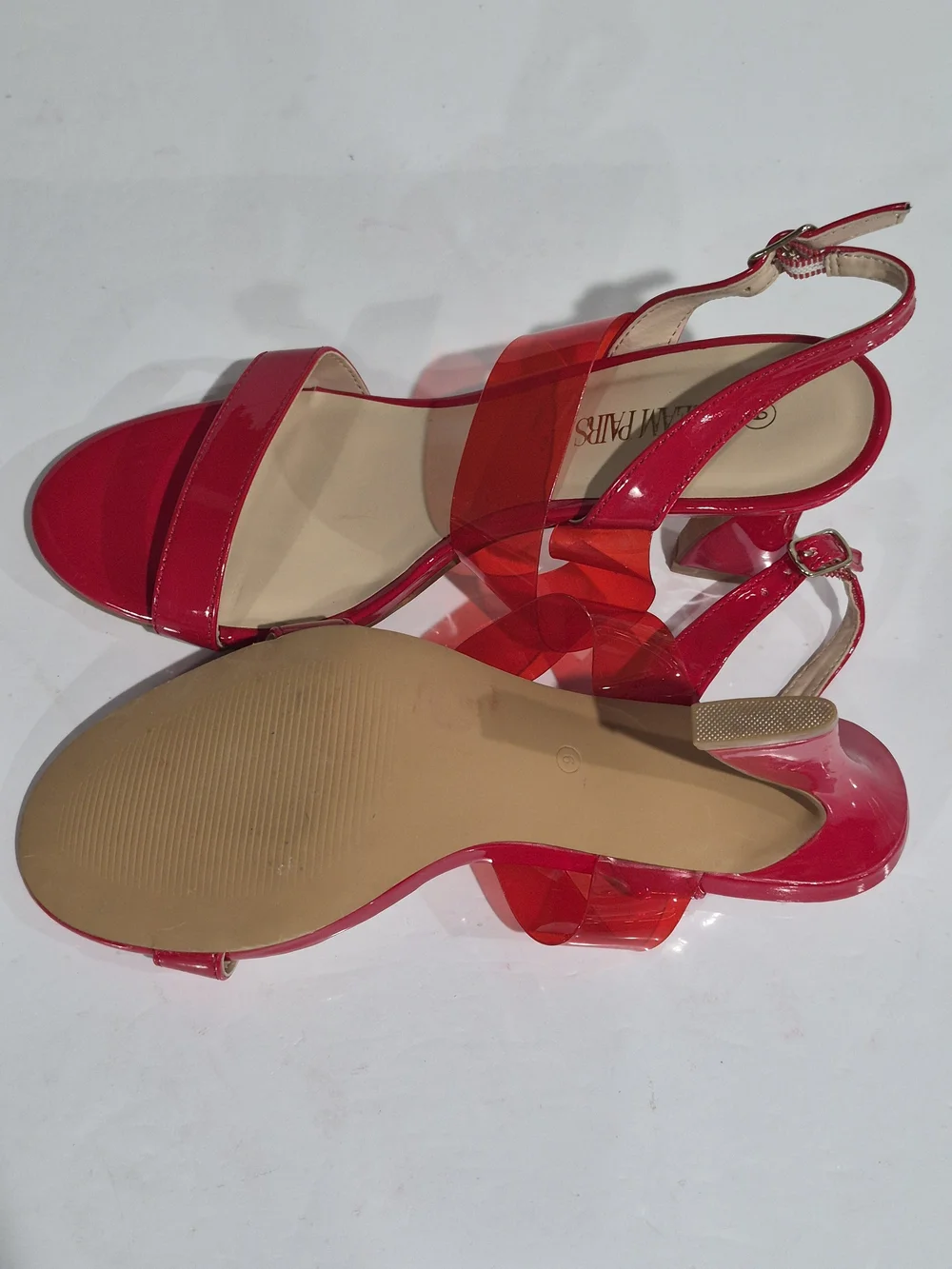 Dream Pairs Red Slingback Sandals with Clear Strap - Size 9 - Picture 11 of 13